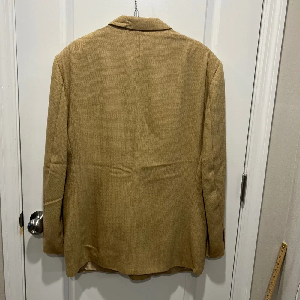 Oscar de la Renta‎ Mens Blazer 100% Wool Herringbone Tan 44R